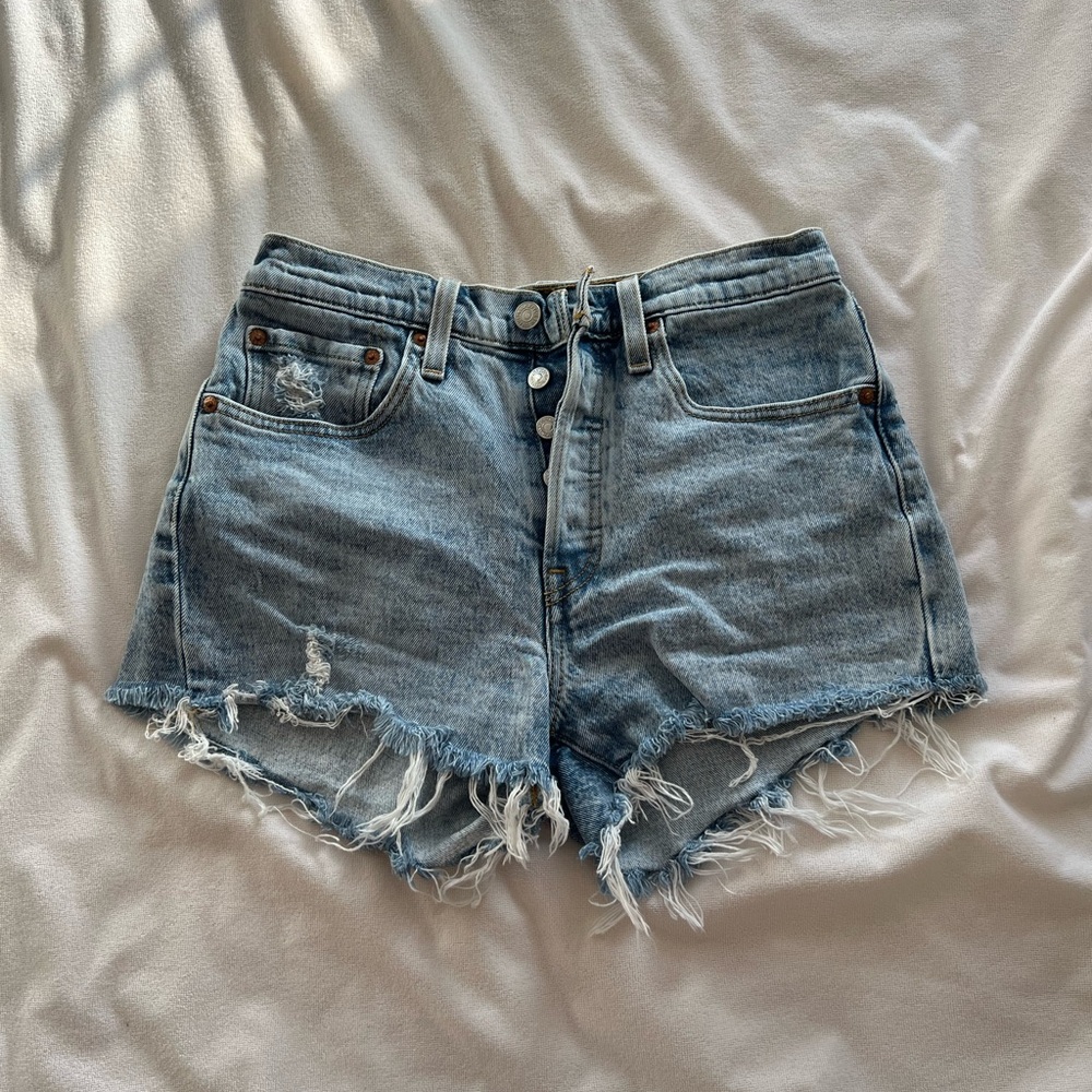 Levi's Light Blue High-Waist Distressed Denim Shorts